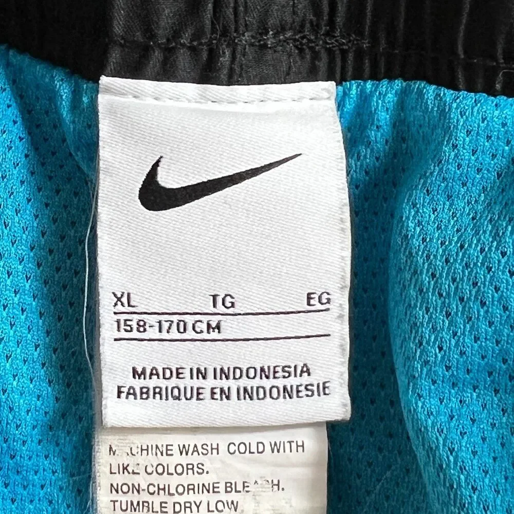 Nike Boys XL Black Swim Trunks Blue Yellow Graphic Logo Mesh Lined Summer